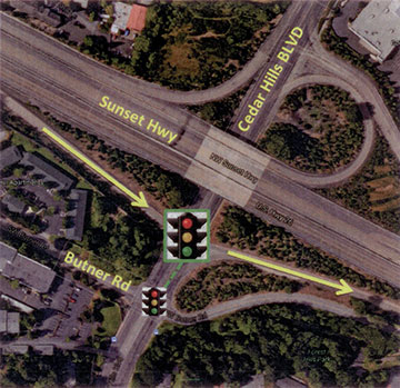 Sunset offramp aerial view map.