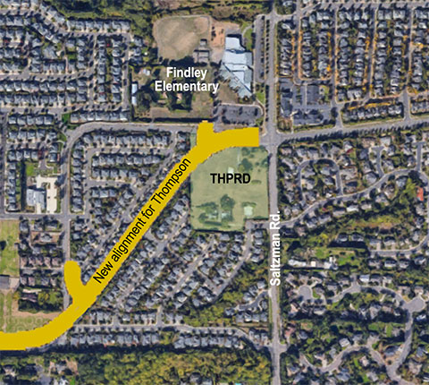 Approximate location of the newly aligned Thompson Road