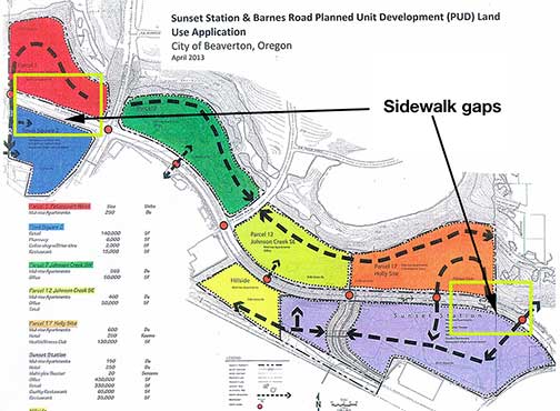 Map of planned development and sidwalk gaps.