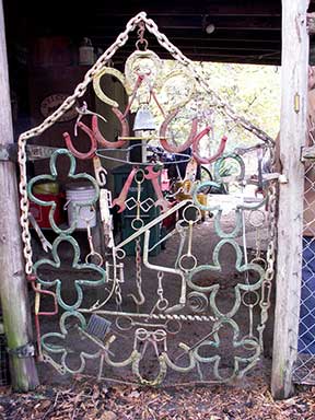 Lyle created this fanciful gate out of various found objects, including several sizes of horseshoesers.