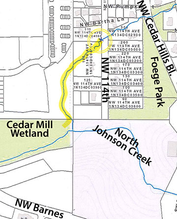 The sewer broke near NW 114th and
spilled into N. Johnson Creek