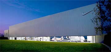 Built in 2002, Nike’s corporate hangar is aptly named Air Hangar 1 (a reference to their iconic Air Force 1 shoe) and can sustain flight operations to any of the six continents where the company’s employees and subcontractors work.