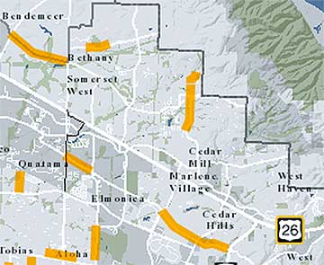 From the 150% Project List Map, showing proposed road projects in the Cedar Mill area.