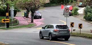 New signs prohibit right turns from Northwest Cornell Road onto Westover Road during rush hours -- except for carpoolers. The signs are intended to keep Washington County commuters from cutting through the neighborhood.