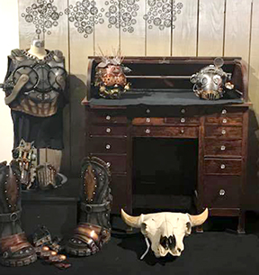 A cow skull and steampunk accessories