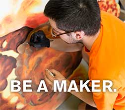 Man painting. Text reads "be a maker."