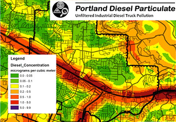GIS Map by Michael Egge, PhD student, & Andrea Richards, graduate student, both Portland Sate University. Data compilation by Greg Bourget & Alissa Leavitt. All data online at portlandcleanair.org in Data under Pollution Reports