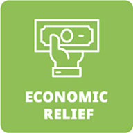 Economic Relief green logo: hand holding money