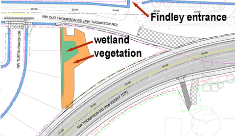 The county says they can't allow a road into the Findley entrance because of a previously unknown wetland on the park property near the homes. 