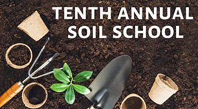 soil school banner with dirt and gardening implements as the backdrop