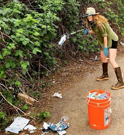 picking up litter