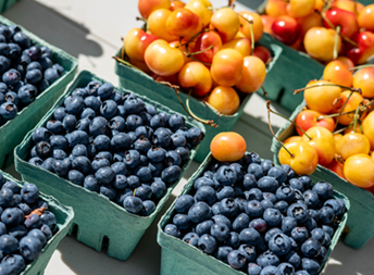 Blueberries and Rainier cherries at the market