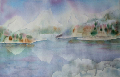 watercolor mountainscape by susan pfahl