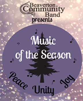 beaverton community band poster featuring black tree on purple background