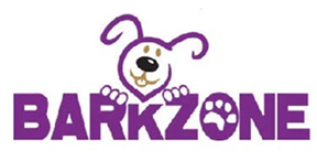 barkzone logo with cartoon dog on purple text