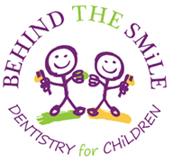 behind the smile logo with purple cartoon children holding toothbrushes