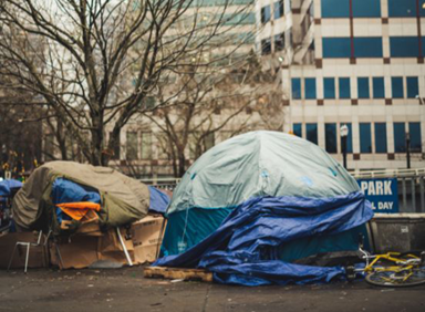 tent camp on downtown sidewalk
