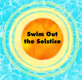 swim out the solstice logo with sun over pool water