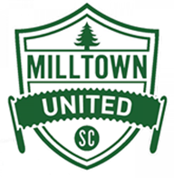 milltown united soccer club logo in greeen featuring tree and sawblade