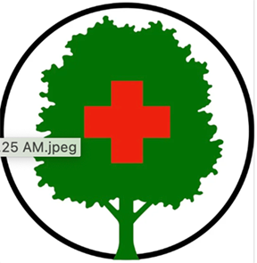 green tree with red cross on it