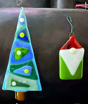 fused glass tree and gnome