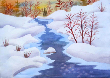 winter creek watercolor by susan pfahl