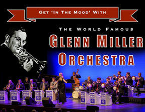 Cartel de eventos de la Orquesta Glen Miller que muestra orquesta