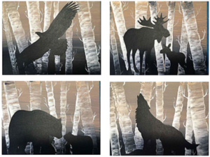 acrylic paintings of woodland animal silhouettes