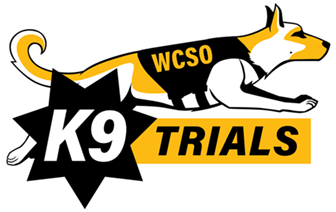 illustration of dog jumping with text "wcso k9 trials"