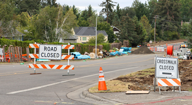 road closed sign on thompson road