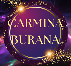 carmina burana in gold font on purple background
