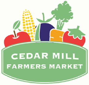 Vegetales con ilustración del logotipo del mercado de agricultores de cedro fedro